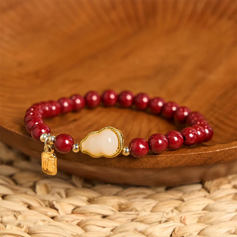 Braccialetto di benedizione con ciondolo Fu, carattere zucca e cinabro Buddha Stones - Image 2
