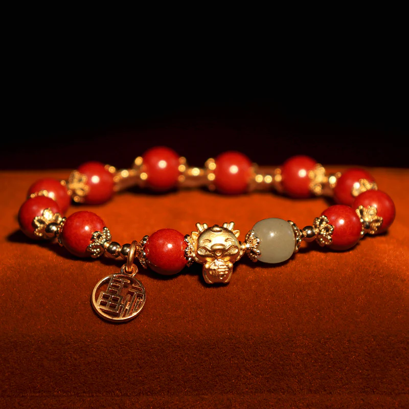 Braccialetto di benedizione con ciondolo Fu in cinabro naturale dell'anno del drago Buddha Stones - Image 8