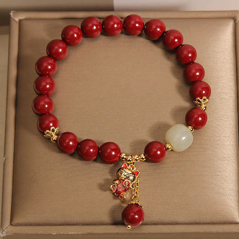 Braccialetto di benedizione con ciondolo gatto portafortuna naturale Buddha Stones Cinnabar - Image 8