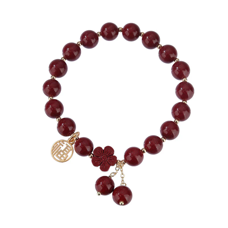 Braccialetto di benedizione con fiori di ciliegio e carattere Fu in pietra di cinabro Buddha Stones - Image 9