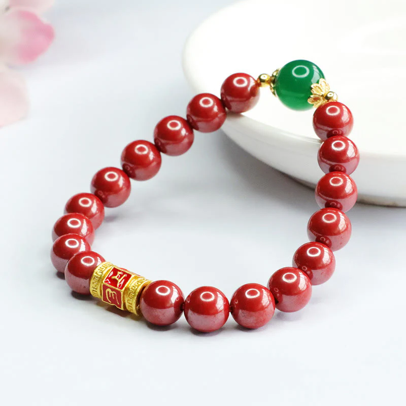 Braccialetto di benedizione con motivo Om Mani Padme Hum in agata verde cinabro naturale Buddha Stones - Image 10