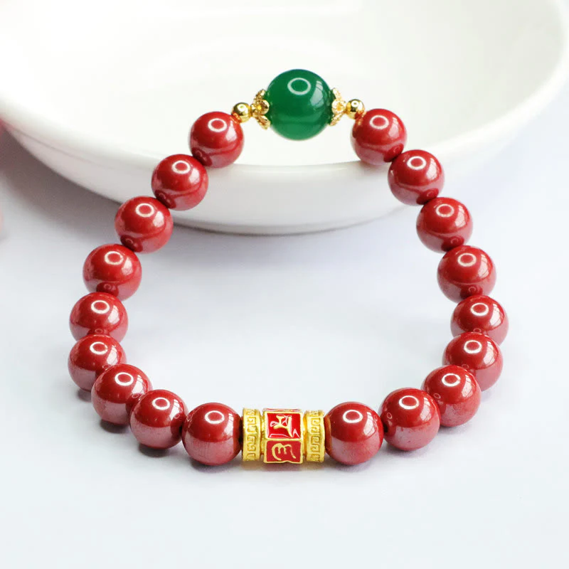 Braccialetto di benedizione con motivo Om Mani Padme Hum in agata verde cinabro naturale Buddha Stones - Image 3