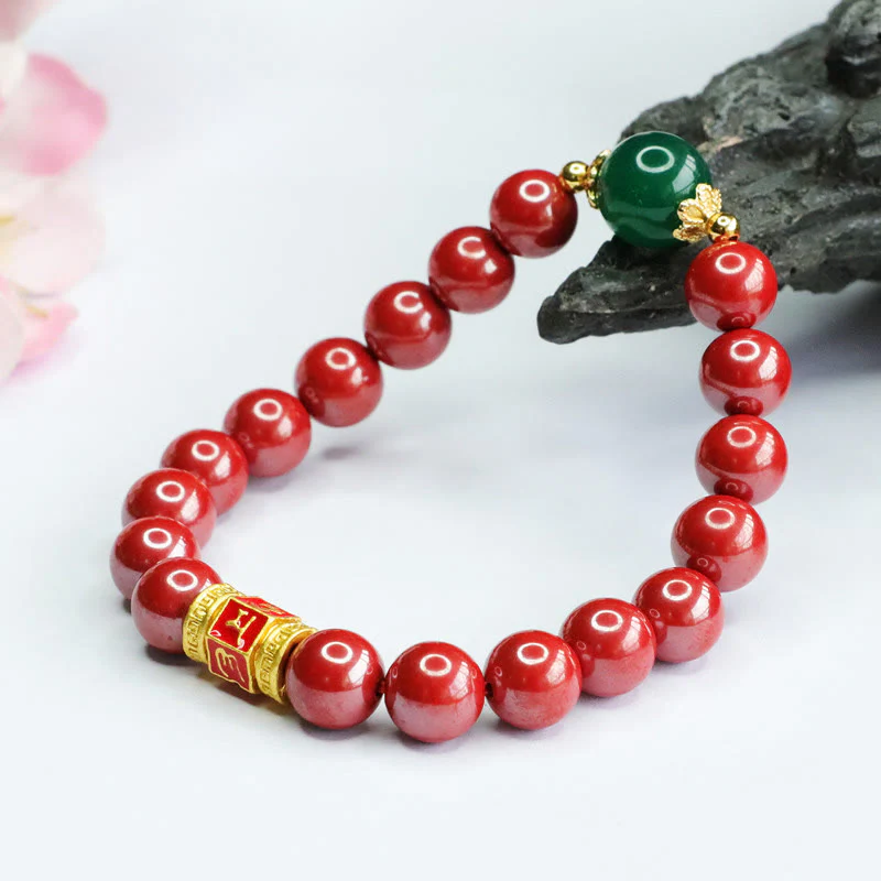 Braccialetto di benedizione con motivo Om Mani Padme Hum in agata verde cinabro naturale Buddha Stones - Image 4