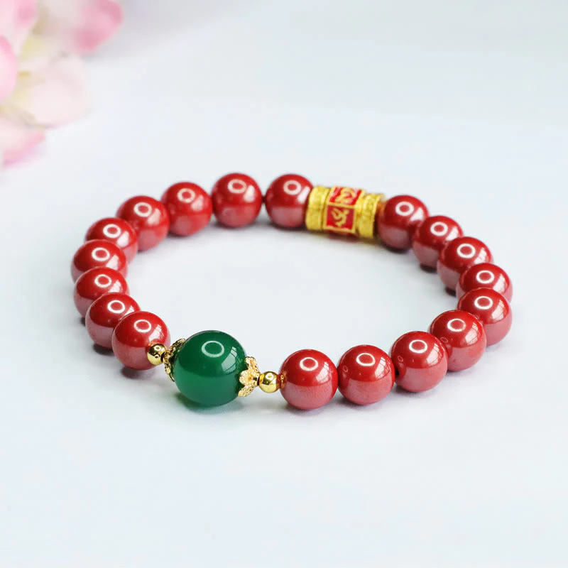 Braccialetto di benedizione con motivo Om Mani Padme Hum in agata verde cinabro naturale Buddha Stones - Image 5