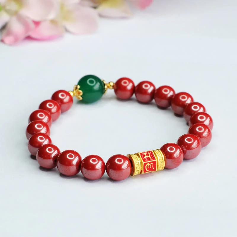 Braccialetto di benedizione con motivo Om Mani Padme Hum in agata verde cinabro naturale Buddha Stones - Image 8