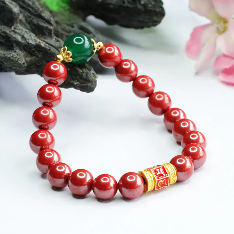 Braccialetto di benedizione con motivo Om Mani Padme Hum in agata verde cinabro naturale Buddha Stones - Image 9