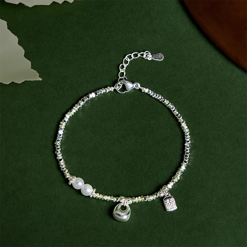Braccialetto di benedizione con perle e carattere Fu in argento placcato rame con Buddha Stones
