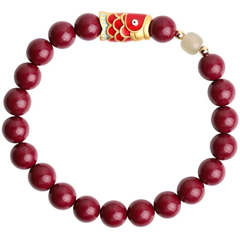 Braccialetto di benedizione con perline di giada Hetian, cinabro naturale, pesce koi fortunato, Buddha Stones - Image 10