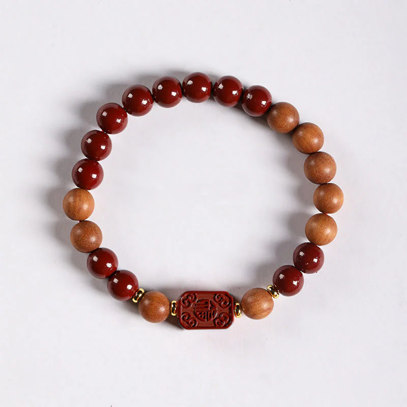Braccialetto di benedizione con perline di legno di cinabro e Buddha Stones, carattere Lotus Fu - Image 11