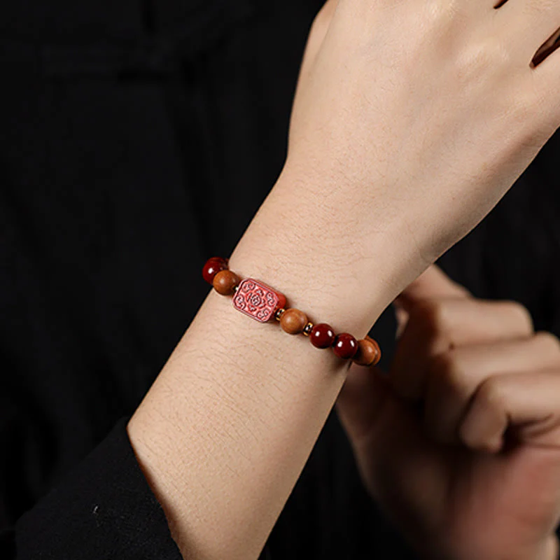 Braccialetto di benedizione con perline di legno di cinabro e Buddha Stones, carattere Lotus Fu - Image 12