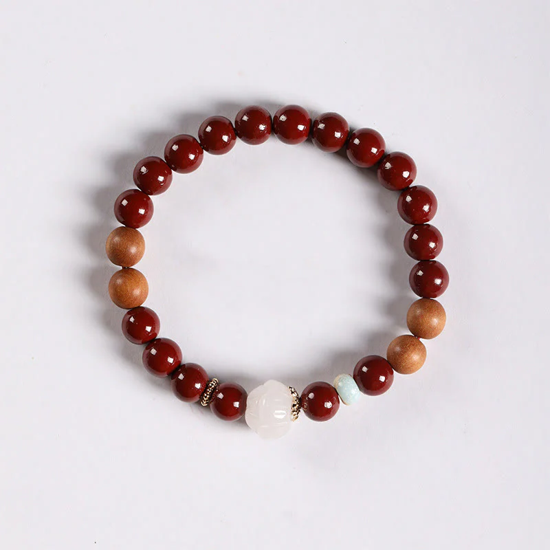 Braccialetto di benedizione con perline di legno di cinabro e Buddha Stones, carattere Lotus Fu - Image 2