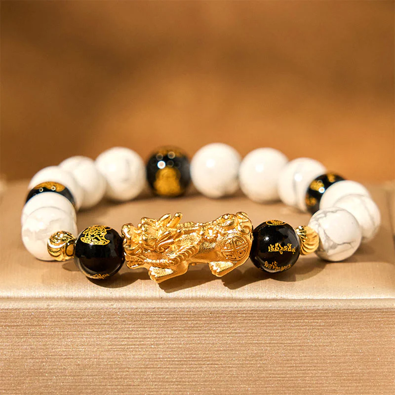 Braccialetto di benedizione con perline Pixiu in onice nero e turchese bianco vintage Buddha Stones - Image 3