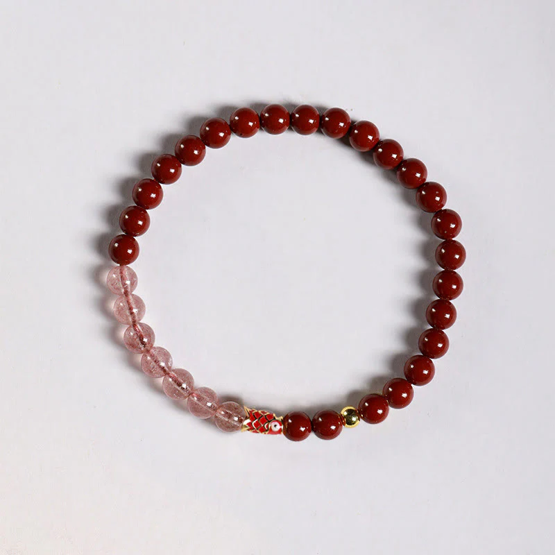 Braccialetto di benedizione con pesce koi portafortuna, cinabro naturale, cristallo rosa Buddha Stones , quarzo fragola - Image 10