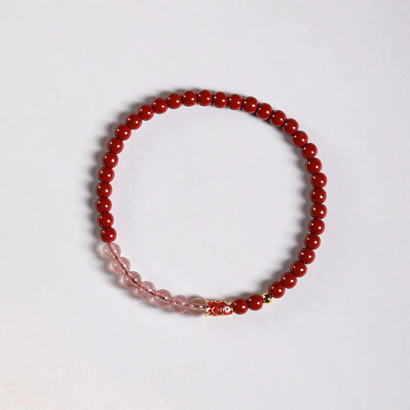 Braccialetto di benedizione con pesce koi portafortuna, cinabro naturale, cristallo rosa Buddha Stones , quarzo fragola - Image 11