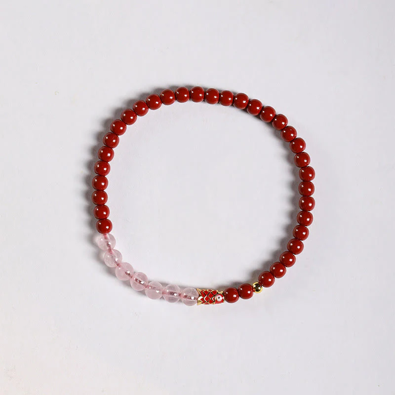 Braccialetto di benedizione con pesce koi portafortuna, cinabro naturale, cristallo rosa Buddha Stones , quarzo fragola - Image 12