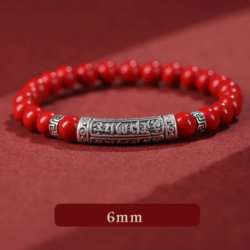 Braccialetto di benedizione con sei parole vere in argento sterling 999, Buddha Stones , cinabro - Image 10