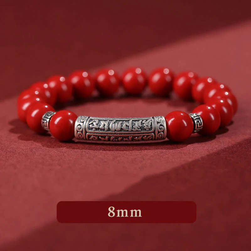 Braccialetto di benedizione con sei parole vere in argento sterling 999, Buddha Stones , cinabro - Image 11