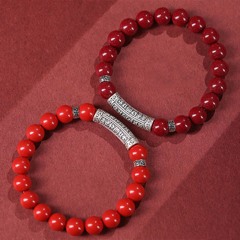 Braccialetto di benedizione con sei parole vere in argento sterling 999, Buddha Stones , cinabro - Image 12