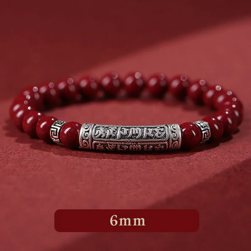 Braccialetto di benedizione con sei parole vere in argento sterling 999, Buddha Stones , cinabro - Image 2