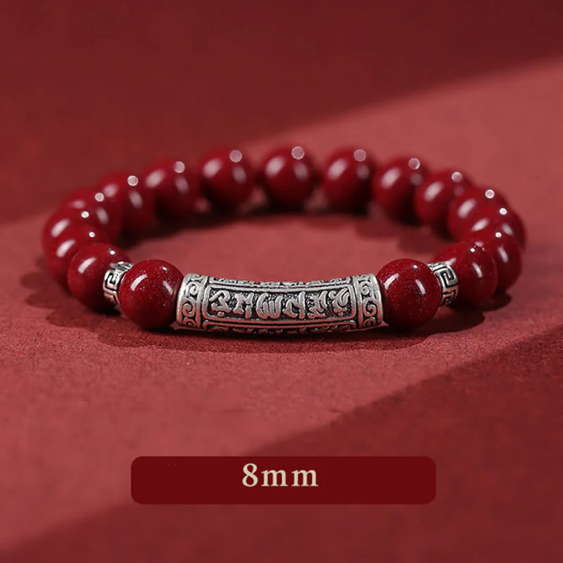 Braccialetto di benedizione con sei parole vere in argento sterling 999, Buddha Stones , cinabro - Image 4