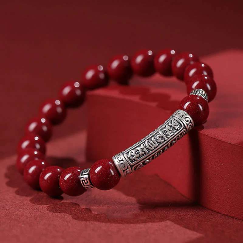 Braccialetto di benedizione con sei parole vere in argento sterling 999, Buddha Stones , cinabro - Image 9