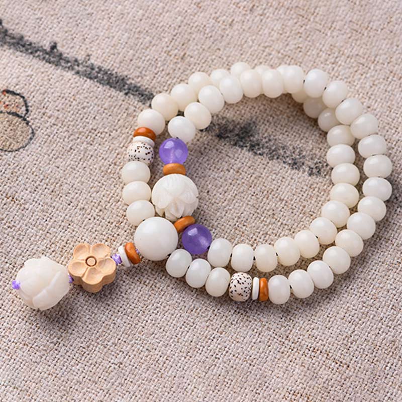 Braccialetto di benedizione del loto Bodhi in giada bianca tibetana Buddha Stones - Image 12