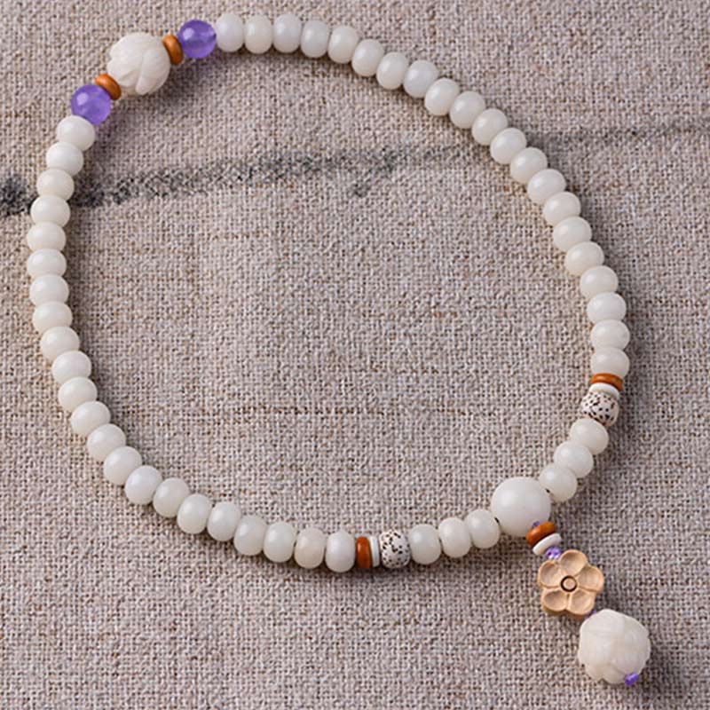 Braccialetto di benedizione del loto Bodhi in giada bianca tibetana Buddha Stones - Image 13