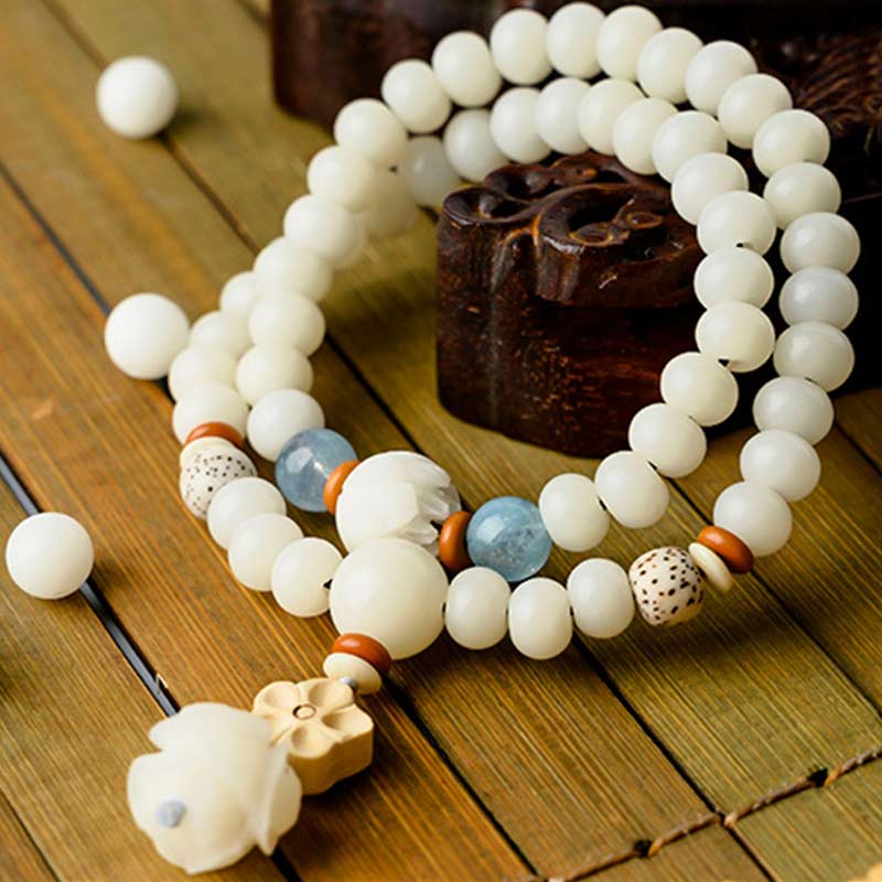 Braccialetto di benedizione del loto Bodhi in giada bianca tibetana Buddha Stones - Image 4