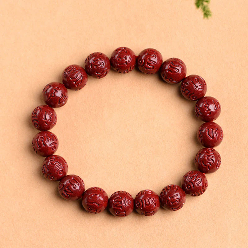 Braccialetto di benedizione del loto con motivo a fregi in cinabro naturale Om Mani Padme Hum Buddha Stones - Image 4
