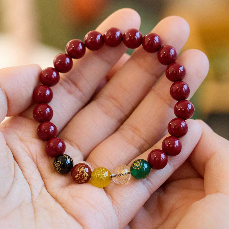 Braccialetto di benedizione delle cinque direzioni degli dei della ricchezza con Buddha Stones e agata cinabro - Image 10
