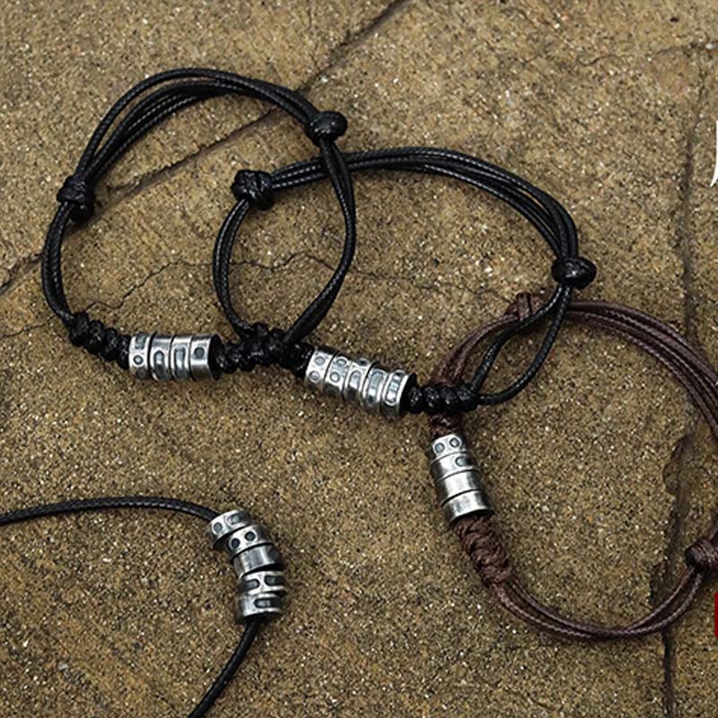Braccialetto di benedizione in corda di cera con codice Morse in argento sterling 999 Buddha Stones - Image 20