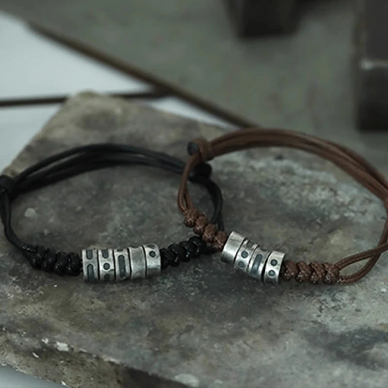 Braccialetto di benedizione in corda di cera con codice Morse in argento sterling 999 Buddha Stones - Image 21