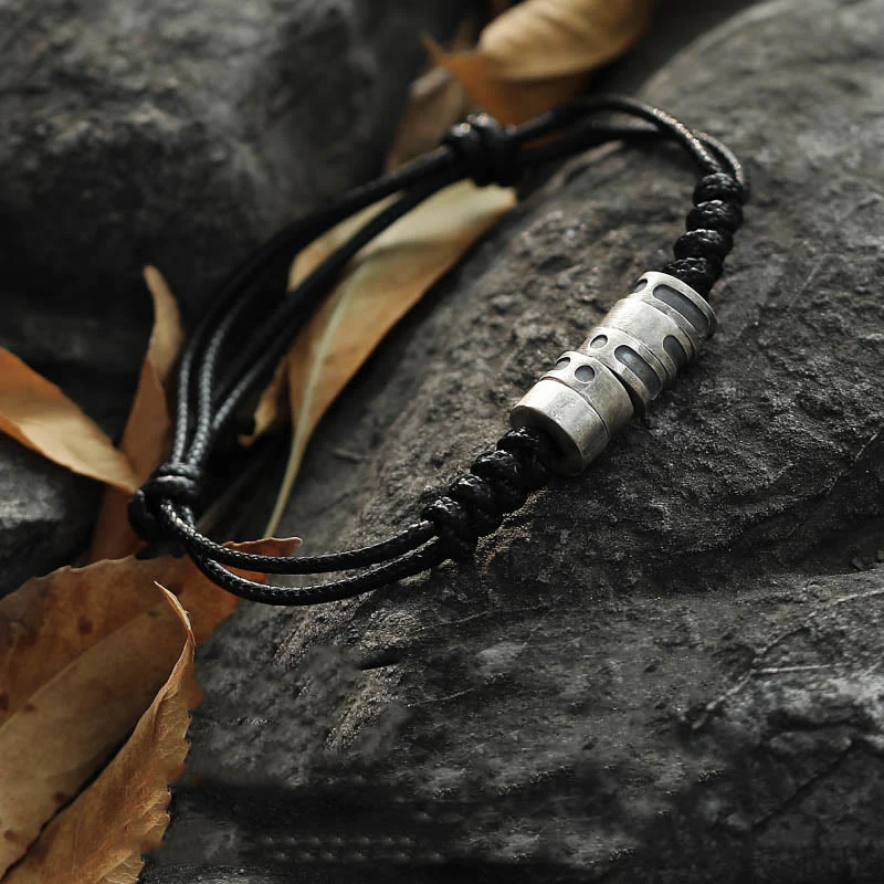 Braccialetto di benedizione in corda di cera con codice Morse in argento sterling 999 Buddha Stones - Image 3