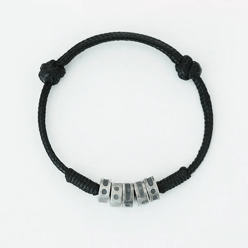 Braccialetto di benedizione in corda di cera con codice Morse in argento sterling 999 Buddha Stones - Image 4