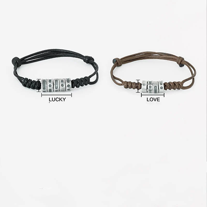 Braccialetto di benedizione in corda di cera con codice Morse in argento sterling 999 Buddha Stones - Image 5