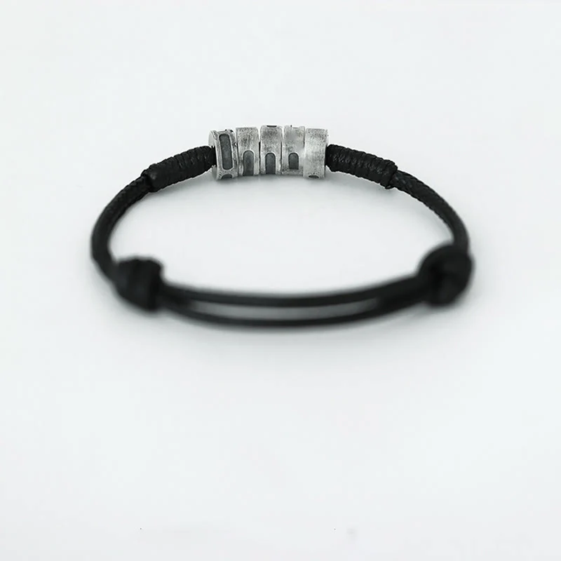 Braccialetto di benedizione in corda di cera con codice Morse in argento sterling 999 Buddha Stones - Image 9