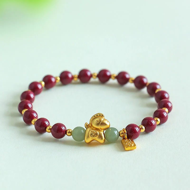 Braccialetto di benedizione in giada Hetian con Buddha Stones e carattere Fu, zodiaco cinese dell'anno del cavallo