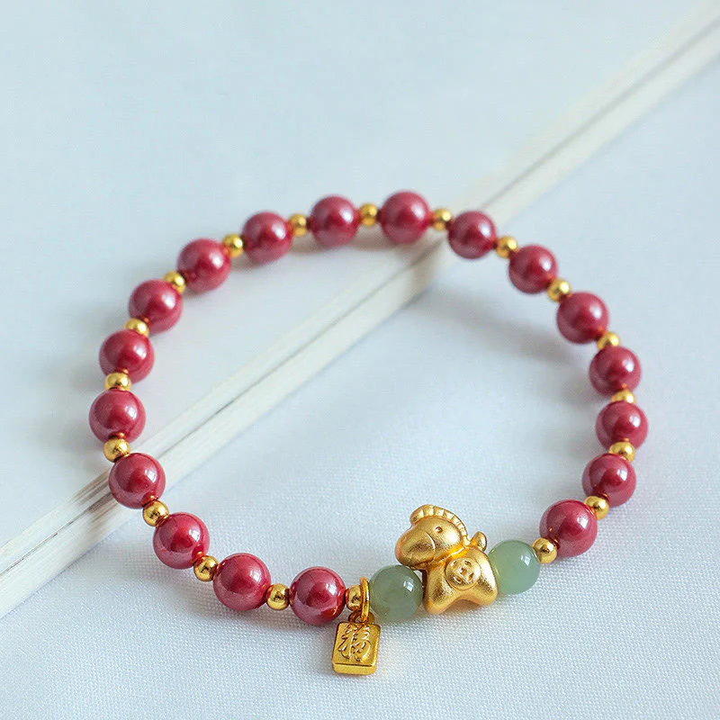 Braccialetto di benedizione in giada Hetian con Buddha Stones e carattere Fu, zodiaco cinese dell'anno del cavallo - Image 11