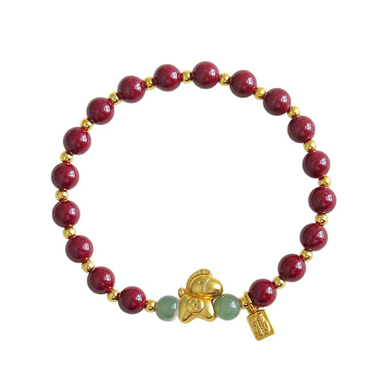Braccialetto di benedizione in giada Hetian con Buddha Stones e carattere Fu, zodiaco cinese dell'anno del cavallo - Image 5