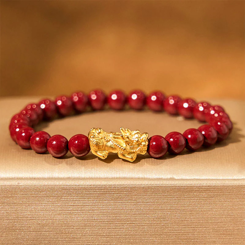 Braccialetto di benedizione Pixiu con perline di cinabro naturale Buddha Stones
