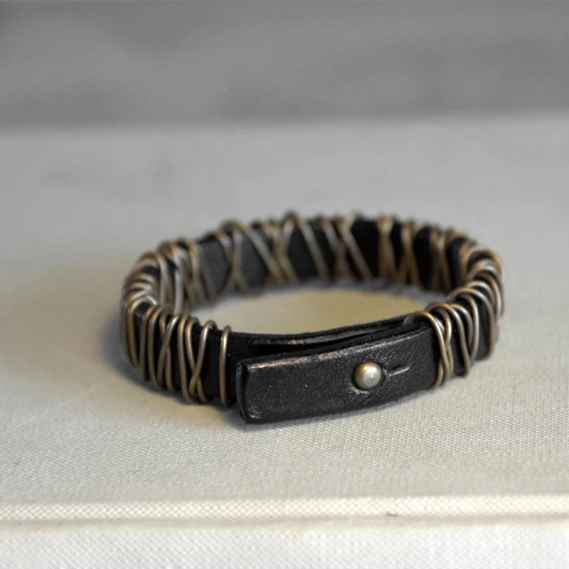 Braccialetto di bilanciamento in ottone e rame con Buddha Stones in pelle vintage - Image 15