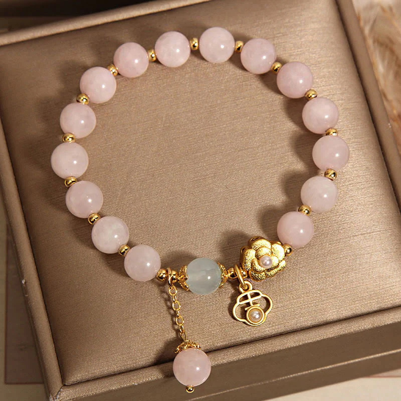 Braccialetto di calore con fiore portafortuna in cristallo rosa naturale Buddha Stones - Image 7