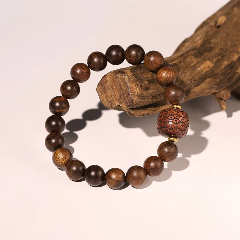 Braccialetto di calore con motivo in bambù , Buddha Stones, legno di palissandro, nuvole di buon auspicio, totem, carattere Fu - Image 2