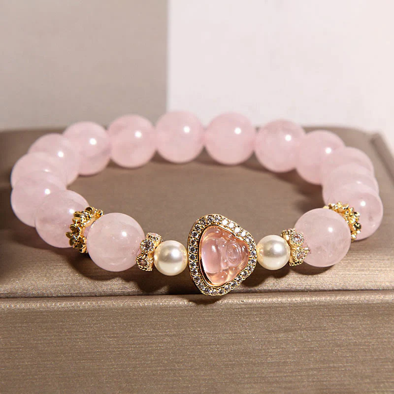 Braccialetto di calore con perle di cristallo rosa e simbolo naturale Buddha Stones Buddha - Image 2