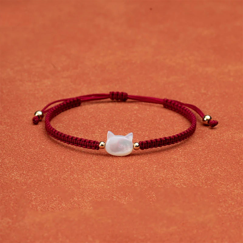 Braccialetto di collegamento con conchiglia rossa e testa di gatto senza volto Buddha Stones - Image 6