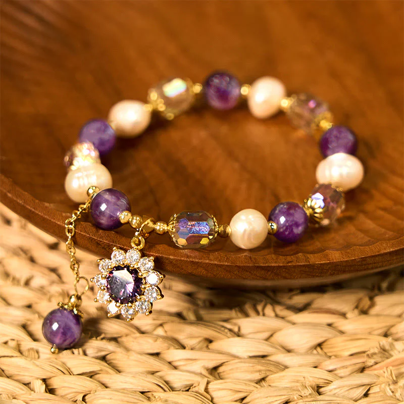 Braccialetto di comunicazione con perle di ametista naturale e girasole Buddha Stones - Image 2