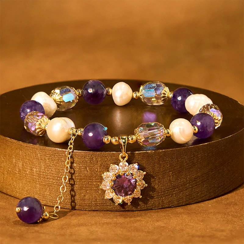 Braccialetto di comunicazione con perle di ametista naturale e girasole Buddha Stones - Image 3