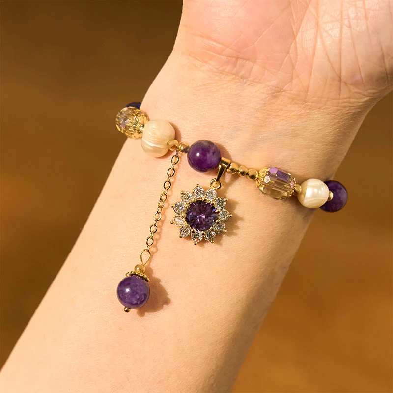 Braccialetto di comunicazione con perle di ametista naturale e girasole Buddha Stones - Image 4
