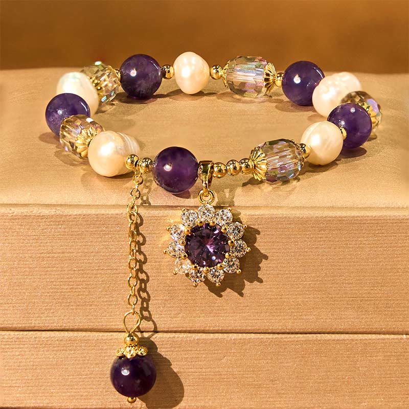Braccialetto di comunicazione con perle di ametista naturale e girasole Buddha Stones - Image 5