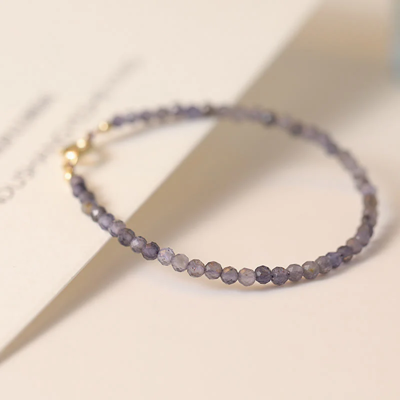 Braccialetto di comunicazione in rame placcato oro 14k con perline ultrasottili in ametista e iolite da 3 mm Buddha Stones - Image 2